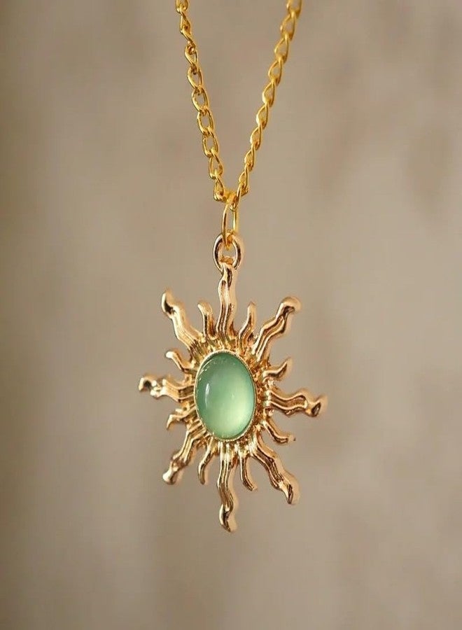 DATOA Boho Sun Necklace Earrings Set Healing Nature Stone Crystal Necklace Gothic Jewelry Gift for Women Prom Party Outfit Accessories - Gold - Image 2